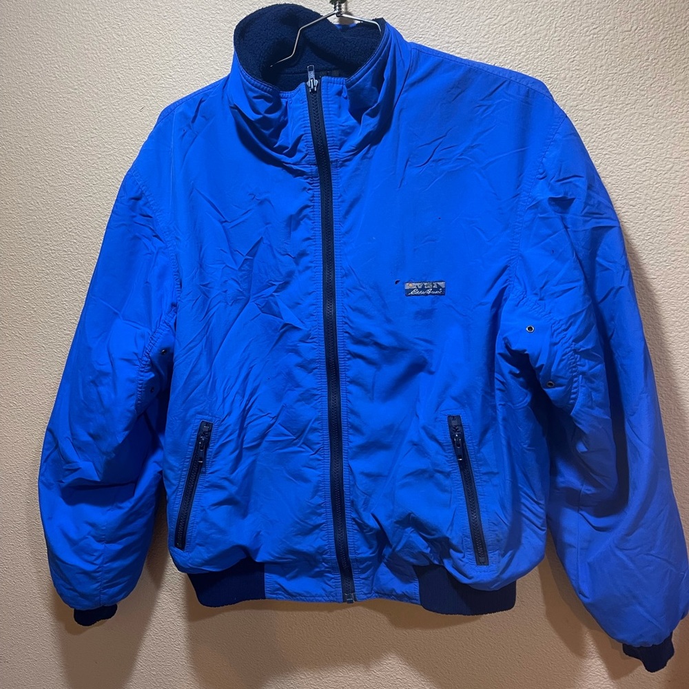 Vtg Eddie Bauer Jacket Men's Sz L Blue Inside Lined FleeceMade in USA.
